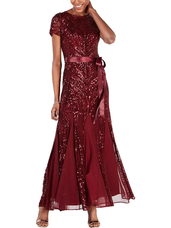 Price Reduction Petites Womens Mesh Godet Formal Dress