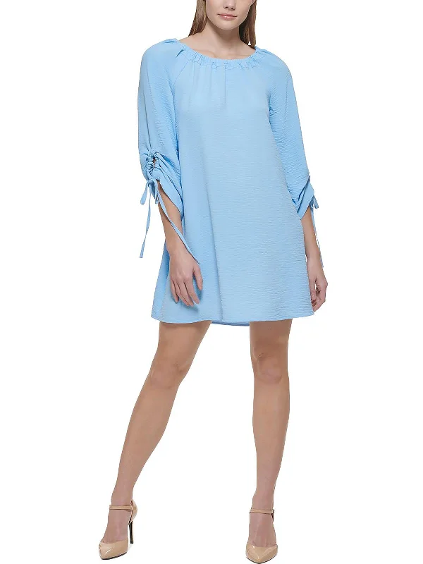 Savings Alert Womens Ruched Tie Sleeve Mini Dress