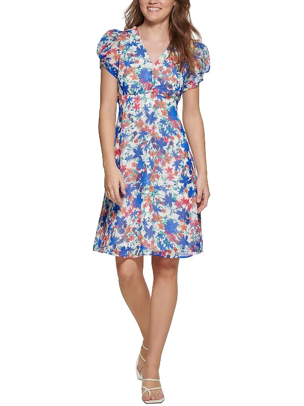 New Deals Womens Floral V-Neck Shift Dress