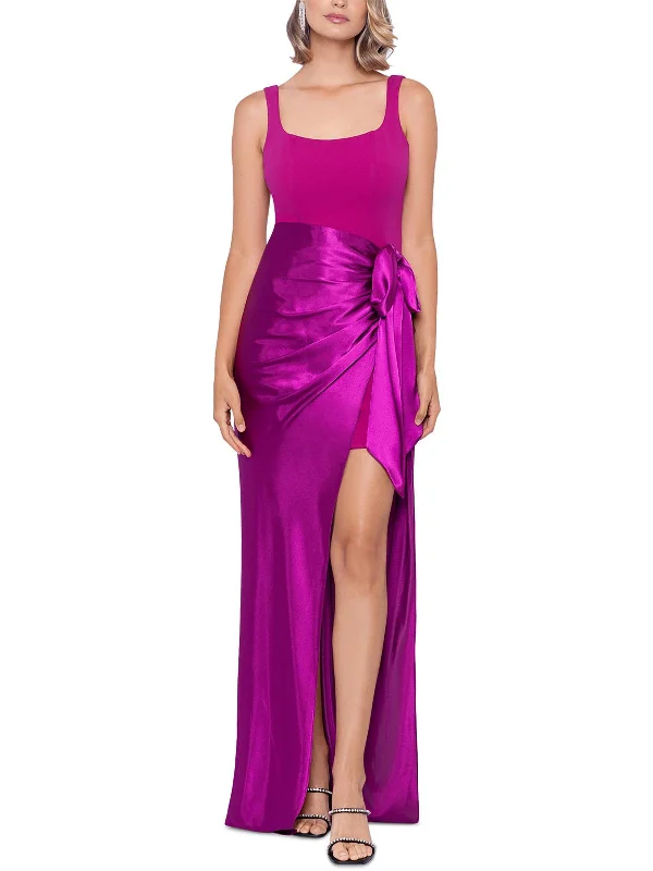 Super Deal Womens Satin Ruched Evening Dress