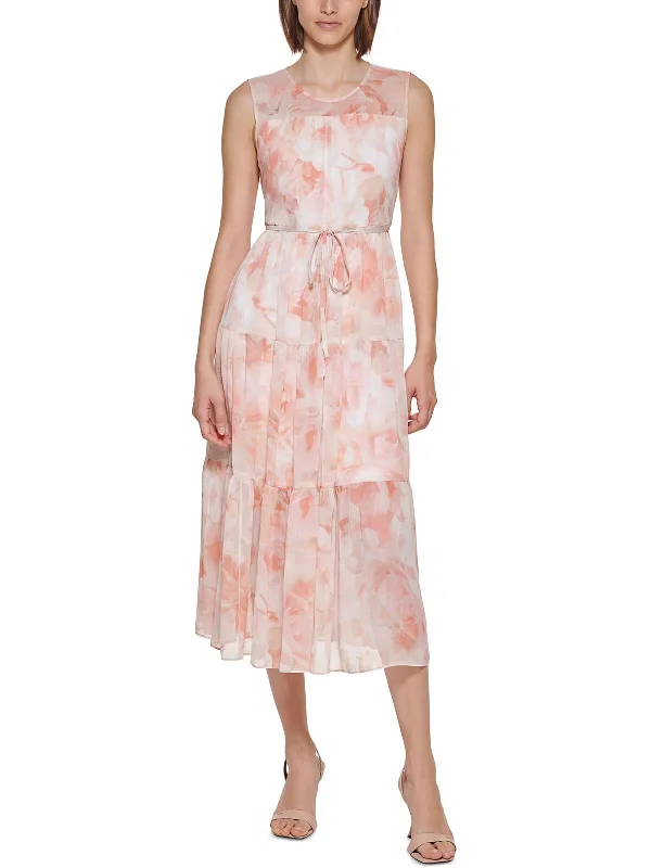 Lowest Price Petites Womens Printed Calf Midi Dress