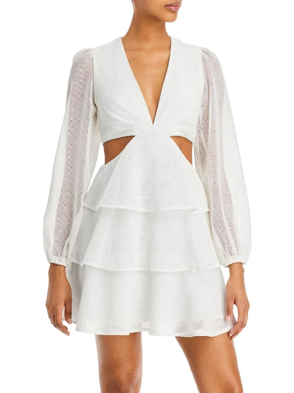 Don’t Miss Out Womens Mesh Ruffled Cocktail and Party Dress