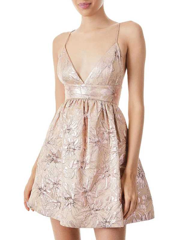 Weekend Deal Womens Metallic Above Knee Cocktail and Party Dress