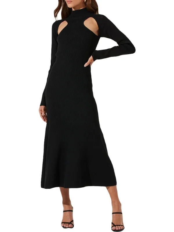 Deal of the Day Womens Ribbed Knit Mid Calf Sweaterdress