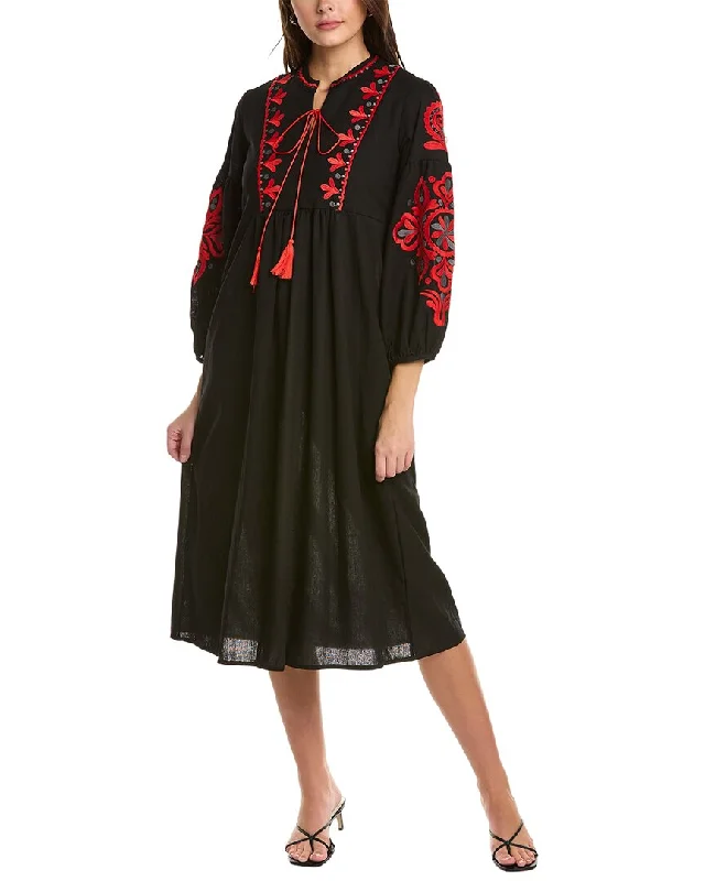 Act Fast Moonsea Embroidered Midi Dress