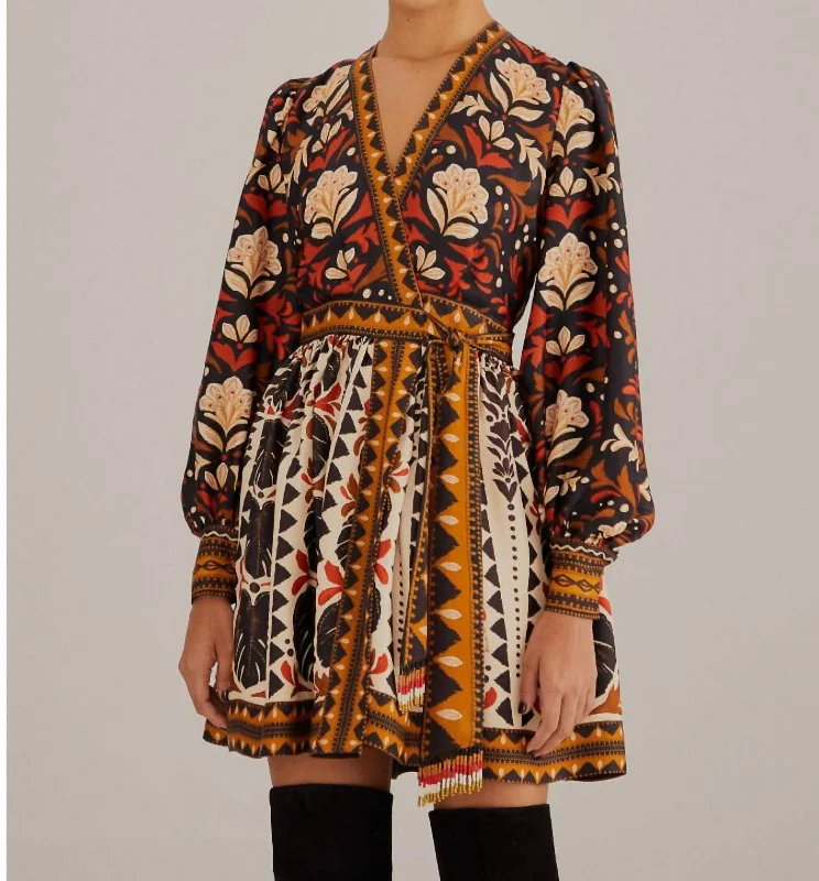 Reduced Prices Multicolor Tapestry Garden V Neck Mini Dress In Tapestry Garden Multicolor