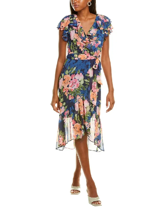 Bonus Savings London Times Cold-Shoulder Ruffle Midi Dress