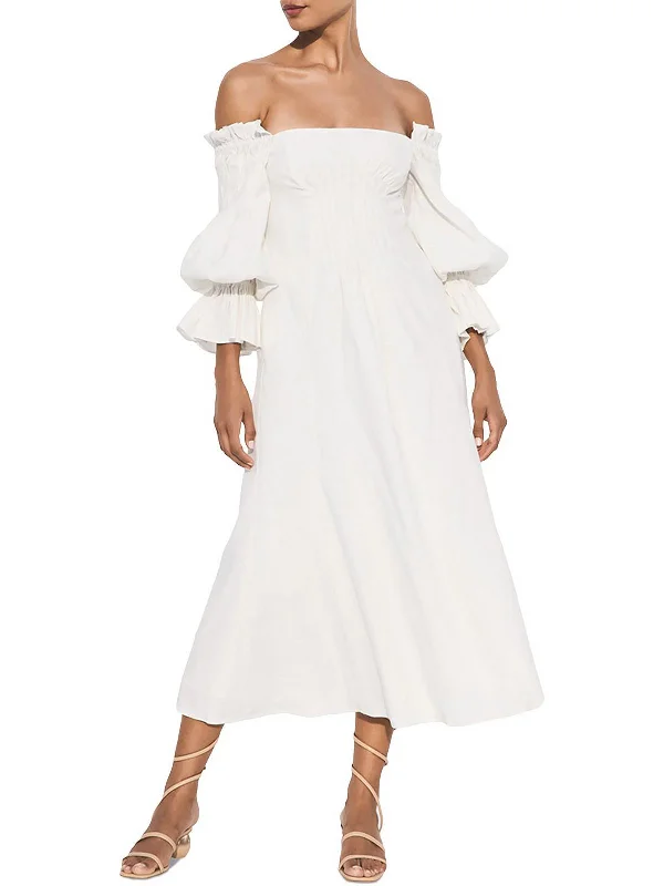 Today’s Deal Womens Linen Calf Midi Dress