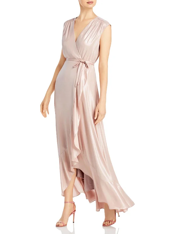 Stock Up and Save Womens Ruffled Shimmer Wrap Dress