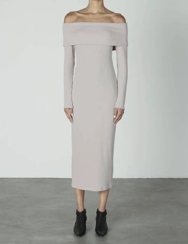 YEAR-End Clearance Sweater Knit Off Shoulder Dress In Rose Tan