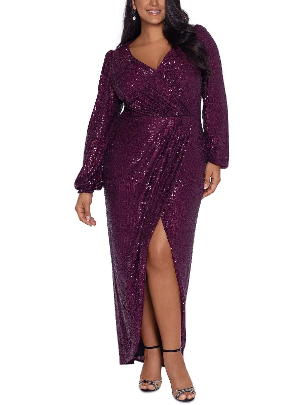 Loyalty Reward Plus Womens Sequined Surplice Evening Dress