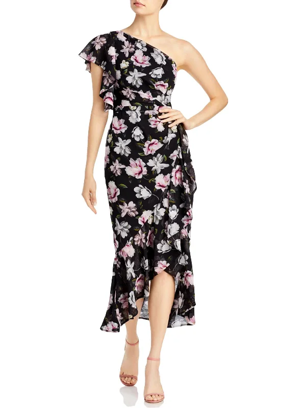 Don't Wait Womens Mesh Ruffle Evening Dress