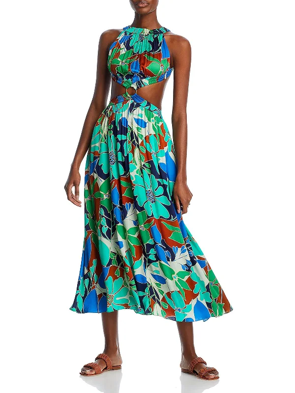 Exclusive Access Theia Womens Printed Cut-Out Maxi Dress