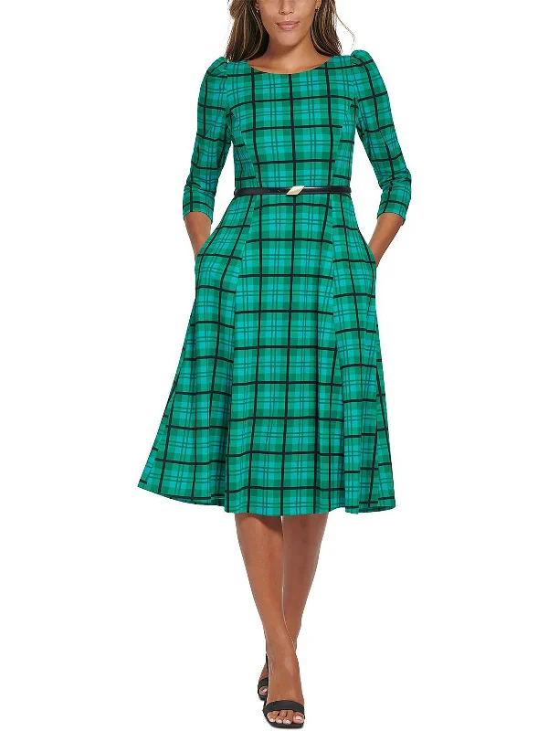 Exclusive Deal Womens Plaid Midi Wear to Work Dress