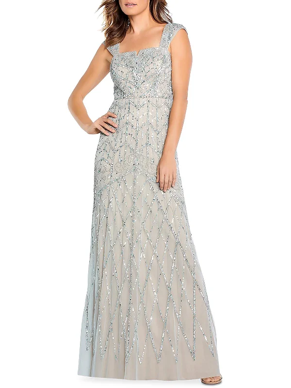 Final Clearance Womens Mesh Embellished Evening Dress