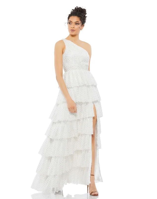 Price Smash One Shoulder Ruffle Tiered Gown