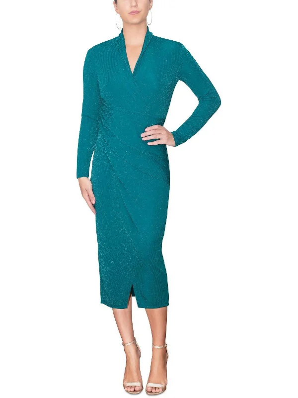 Closeout Womens Faux Wrap Midi Cocktail and Party Dress