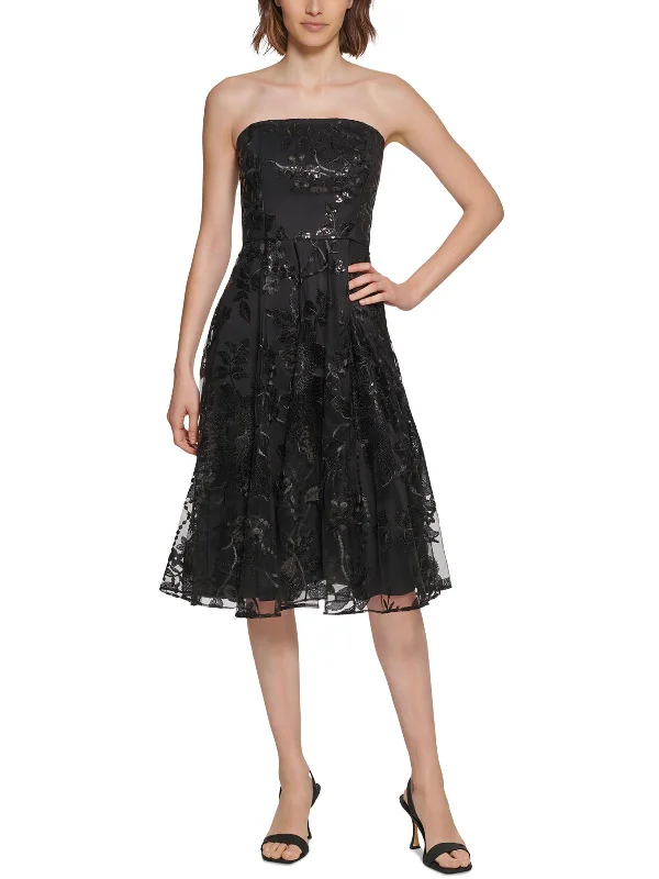 Daily Specials Womens Embroidered Midi Cocktail and Party Dress