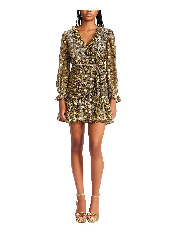 Savings Bonanza Womens Metallic Mini Wrap Dress