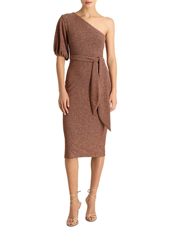 Blowout Sale Womens Metallic Asymmetric Sheath Dress