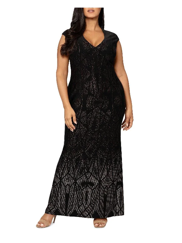 Get It Before It’s Gone Plus Womens Metallic V-Neck Evening Dress