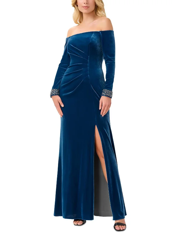 Super Bargain Womens Velvet Embellished Evening Dress