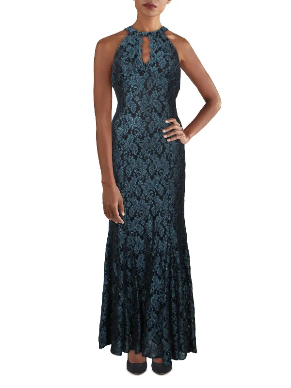 Today Only Petites Womens Glitter Lace Evening Dress
