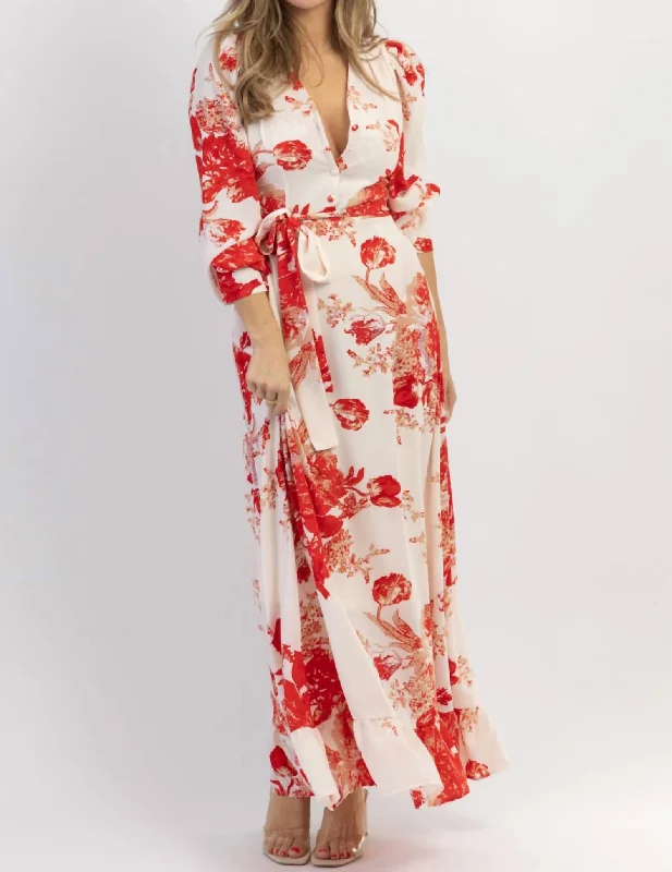 Don't Miss Ritzy Floral Maxi Dress In Red