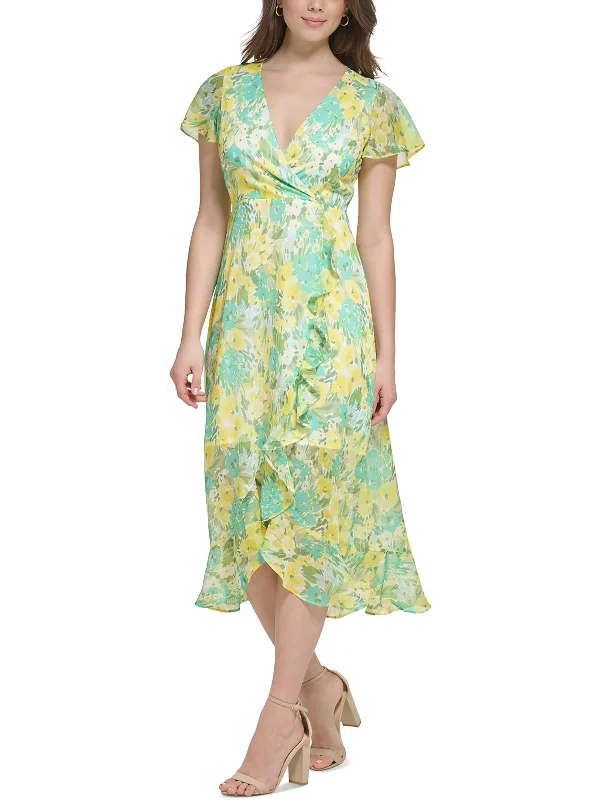 Price Rollback Womens Chiffon Floral Print Cocktail and Party Dress
