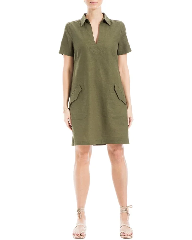 Instant Discount Max Studio Collar V-Neck Linen-Blend Short Dress
