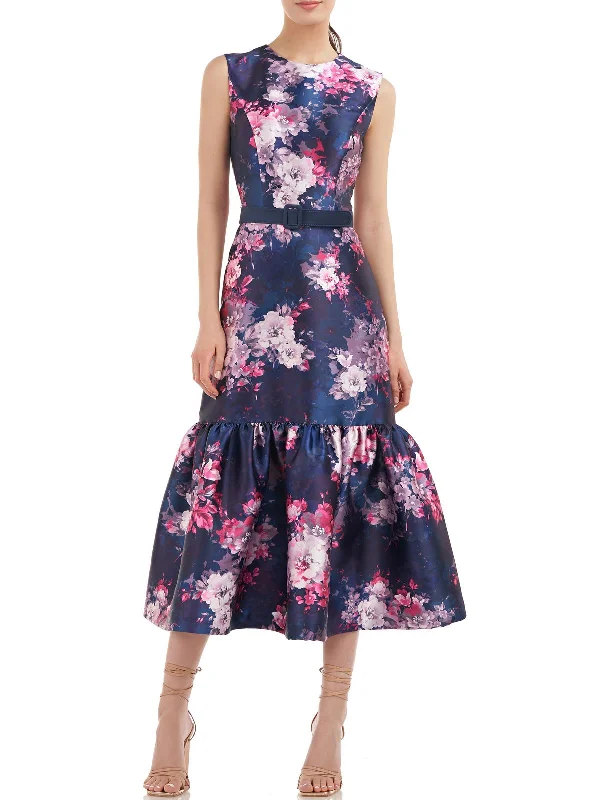 Closeout Womens Floral Midi Cocktail and Party Dress