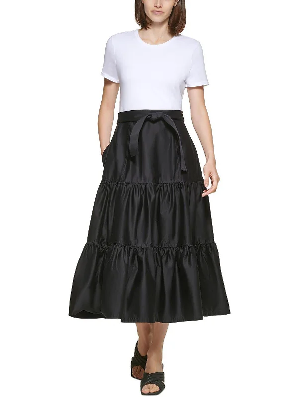 Weekend Special Womens Colorblock Tiered Fit & Flare Dress