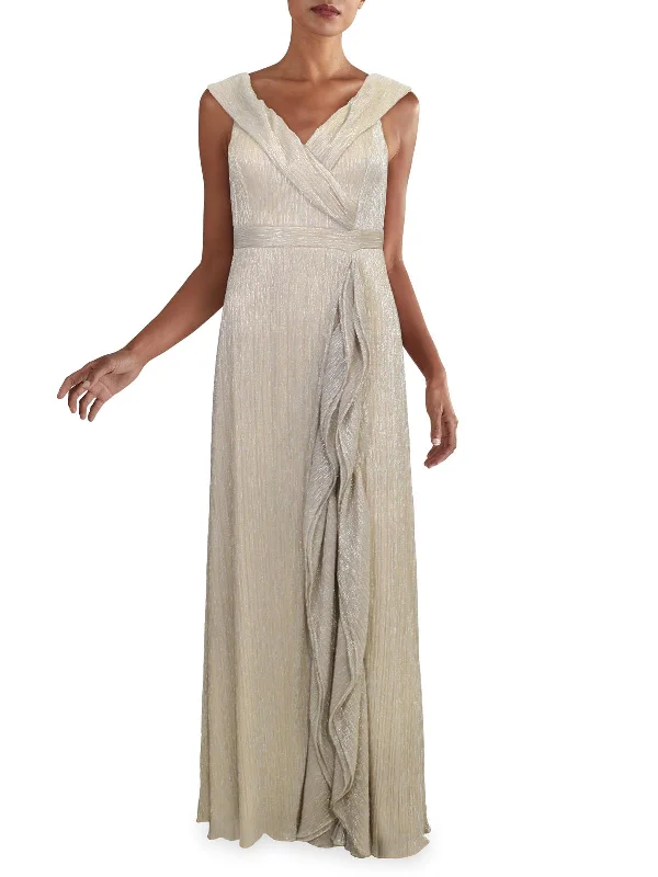 Online Exclusive Womens Metallic Off-The-Shoulder Evening Dress