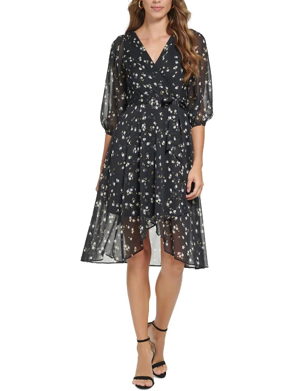 Can't Miss Petites Womens Floral Hi-Low Midi Dress