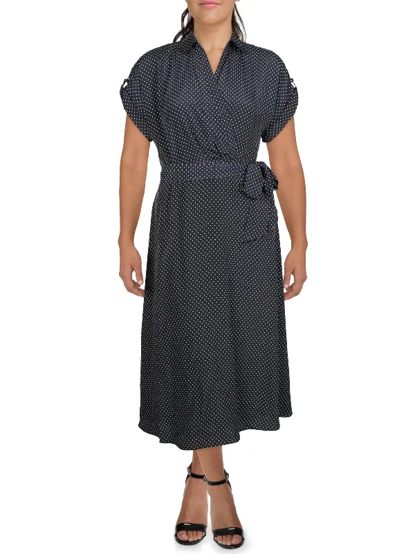 Quick Sale Womens Crepe Polka Dot Midi Dress