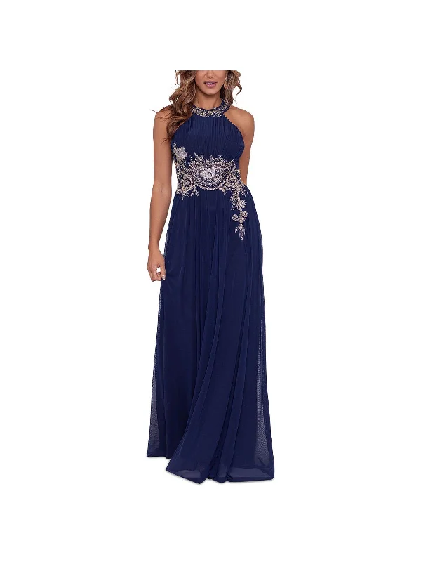 Don't Wait Womens Embellished Pleated Evening Dress