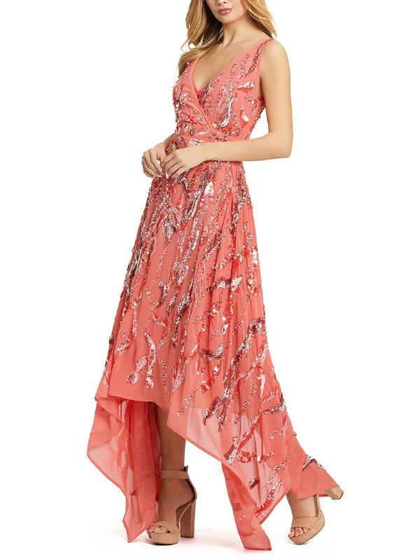 Can't Miss Womens Sequined Maxi Evening Dress