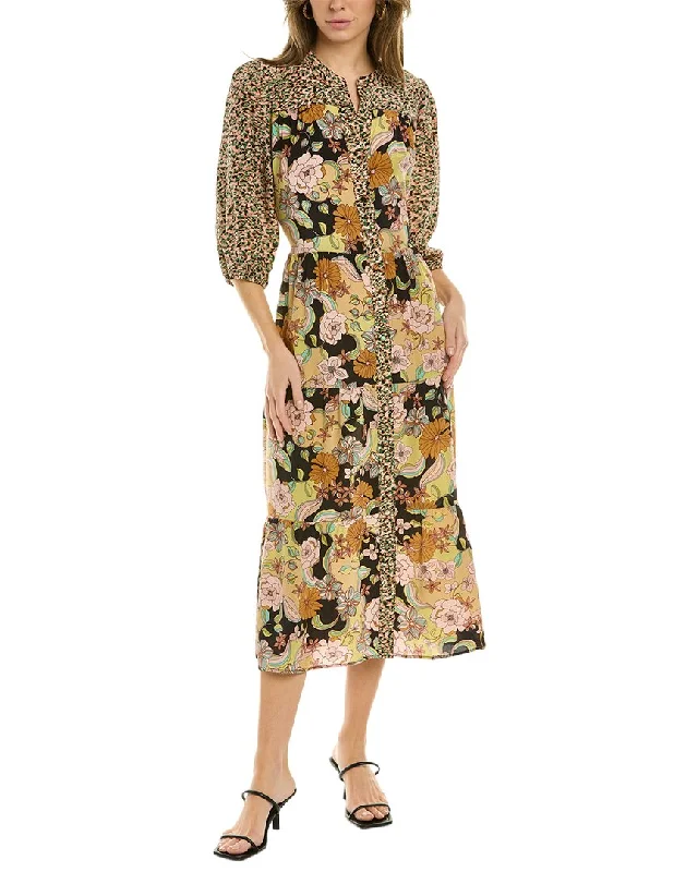 Midnight Madness Johnny Was Tate Tiered Silk Midi Dress