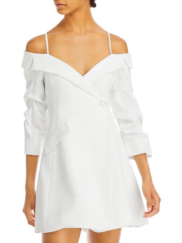 Today Only Simona Womens Cold Shoulder Mini Wrap Dress