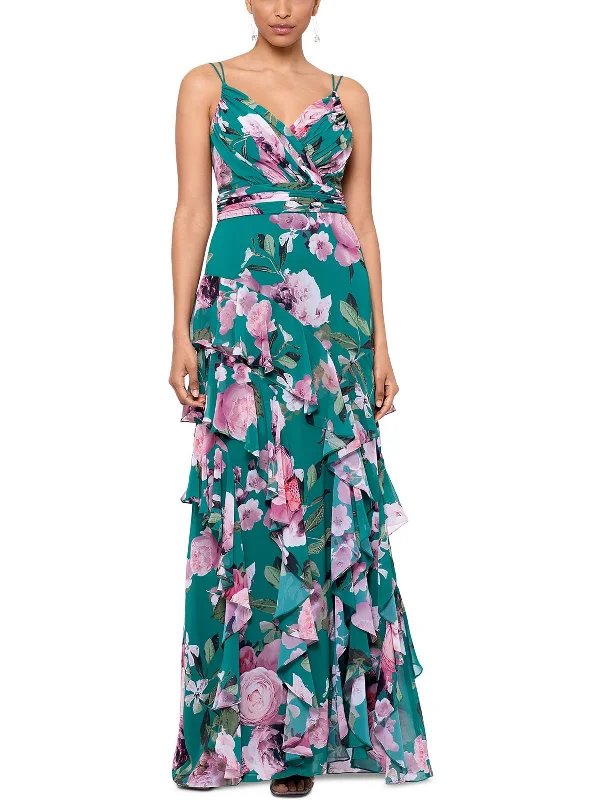 Super Sale Womens Floral Tiered Evening Dress
