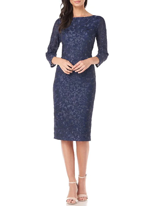 Online Specials Womens Embroidered Three Quarter Sleeves Cocktail and Party Dress
