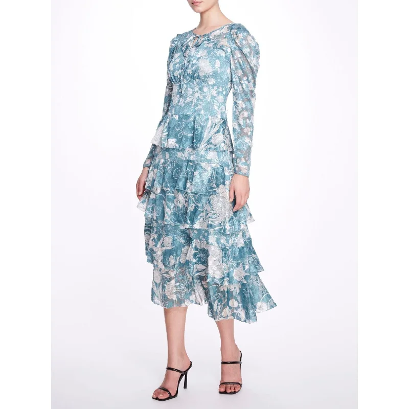 New Arrival Long-Sleeved Tiered Ruffle Chiffon Maxi Dress