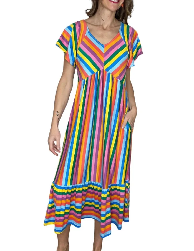 Take Advantage Dress With Side Pockets In Multicolor Stripe