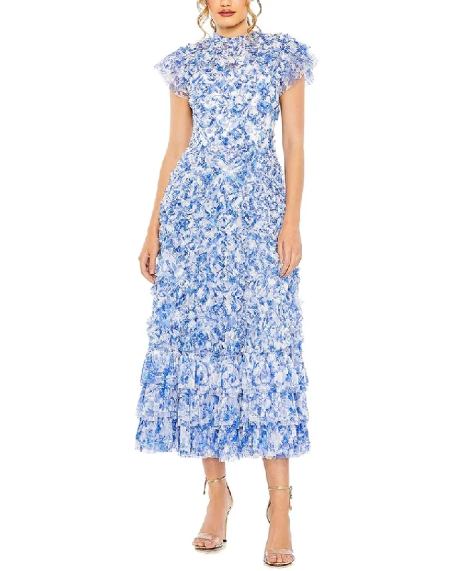 New Markdowns Mac Duggal High Neck Ruffle Sleeve Floral Dress
