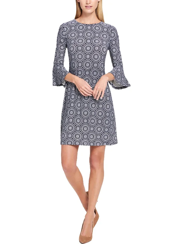 Closeout Petites Womens Printed Mini Wear to Work Dress