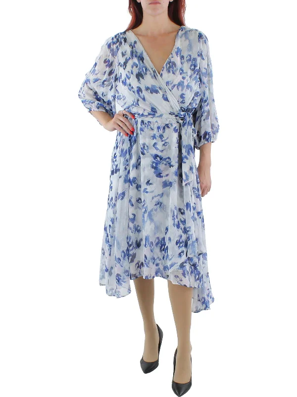 Grand Opening Sale Plus Womens Printed Hi-Low Wrap Dress