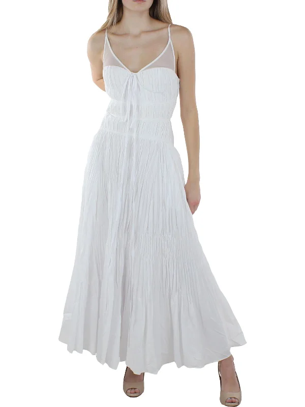 Year-End Sale Indy Plisse Womens Poplin Mesh Inset Maxi Dress