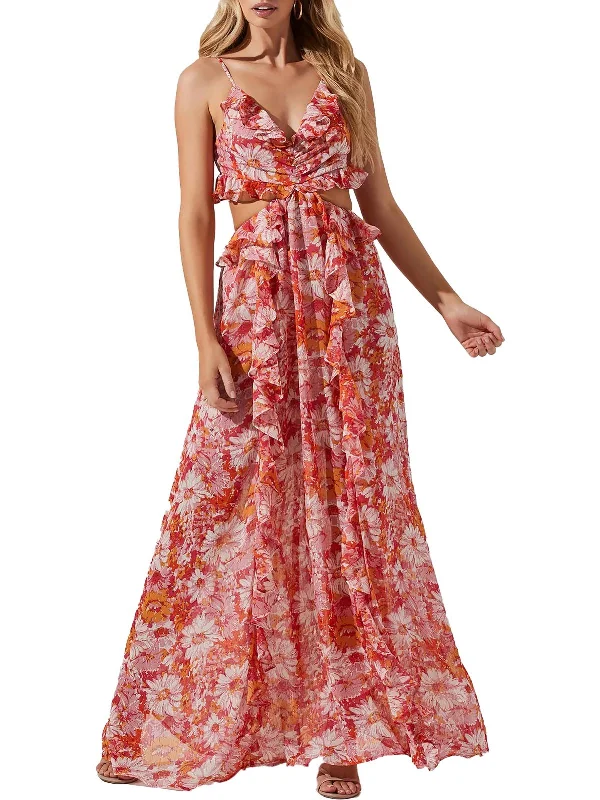 Extra Discounts Womens Metallic Cut-Out Maxi Dress