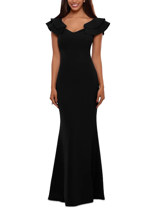 Bonus Savings Petites Womens Ruffled Sleeve Maxi Evening Dress