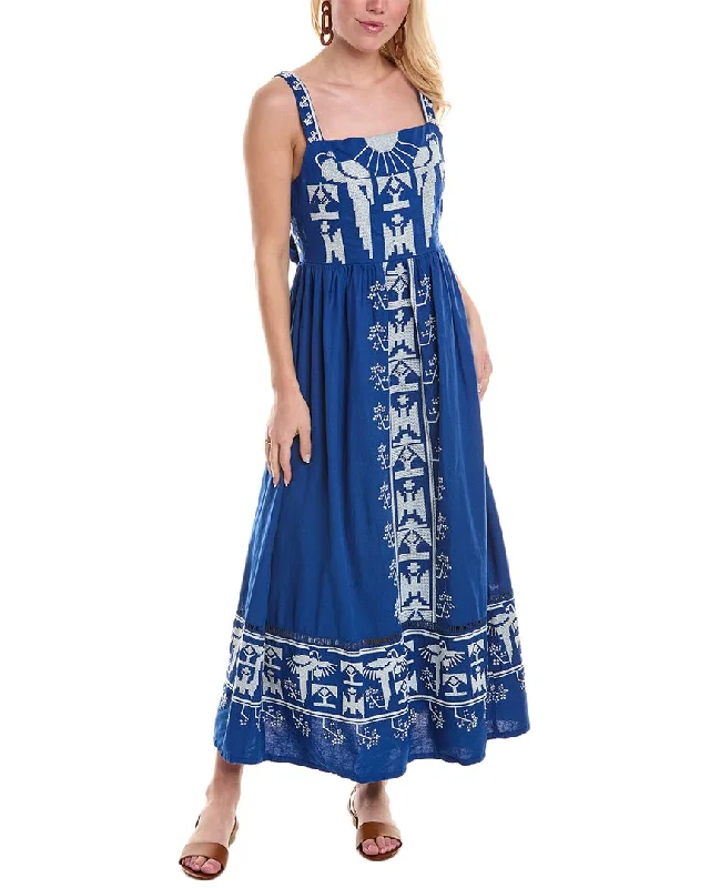 Weekend Deal FARM Rio Embroidered Linen-Blend Maxi Dress